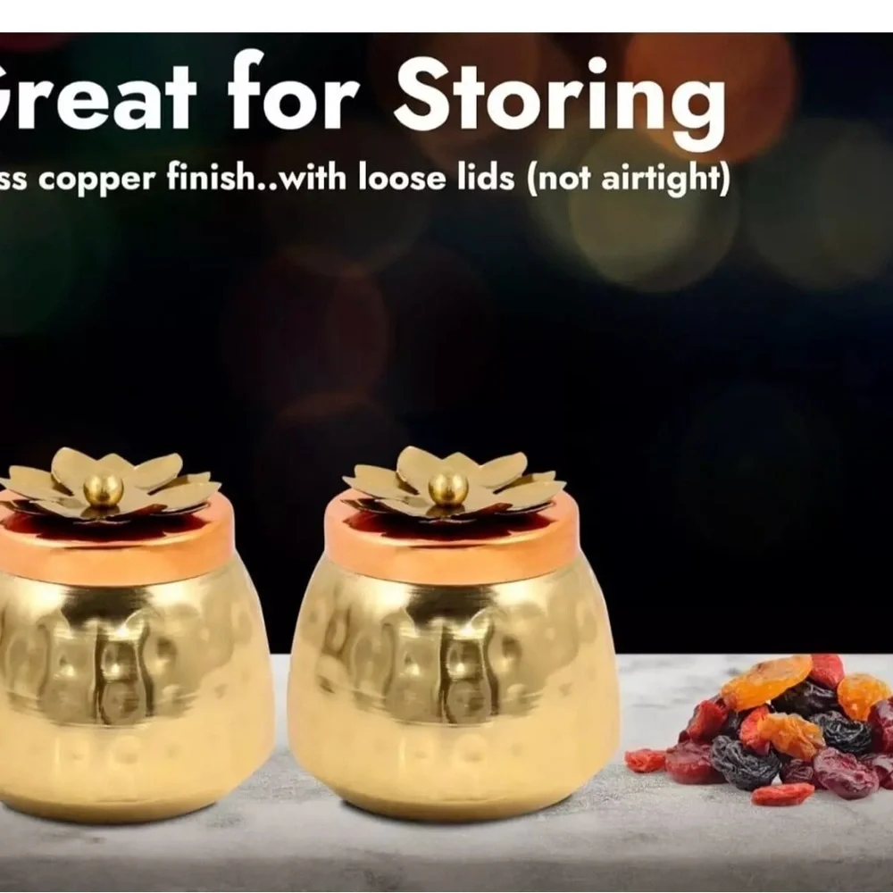 Copper Hammered Metal Jar with Flower top Box/Container/Chocolate/ Dry fruit Box